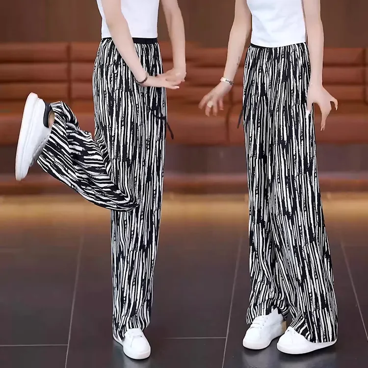 2025夏季新款时尚高腰显瘦垂感阔腿裤女宽松洋气百搭波点直筒长裤