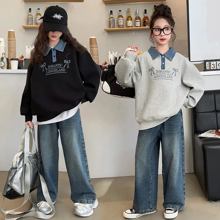 女童卫衣套装春秋2025新款儿童洋气大童女孩秋季上衣牛仔裤两件套