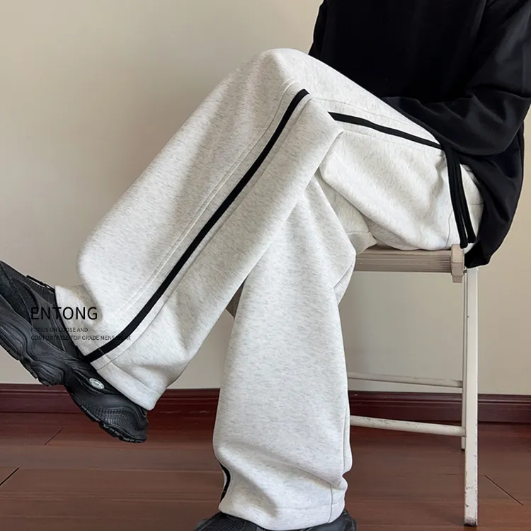 Entong美式宽松织带条纹卫裤男款秋季百搭休闲裤子弯刀阔腿运动裤