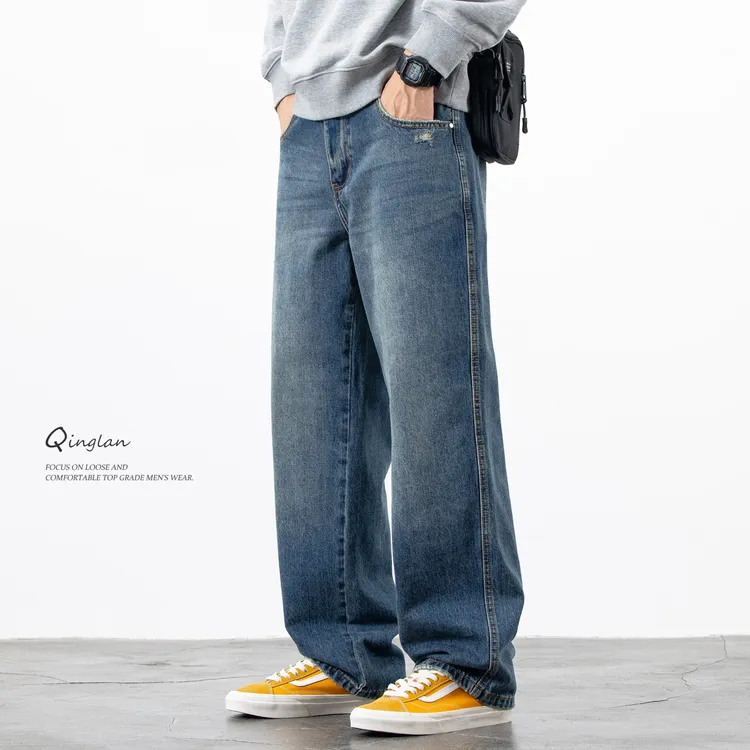 秋季2025新款牛仔裤男直筒宽松阔腿大码潮流休闲百搭青少年长裤子