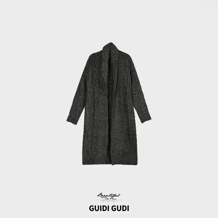 GUIDI GUDI【晨钟】灰调羊毛中长款慵懒气质宽松型外套/黄加蓝