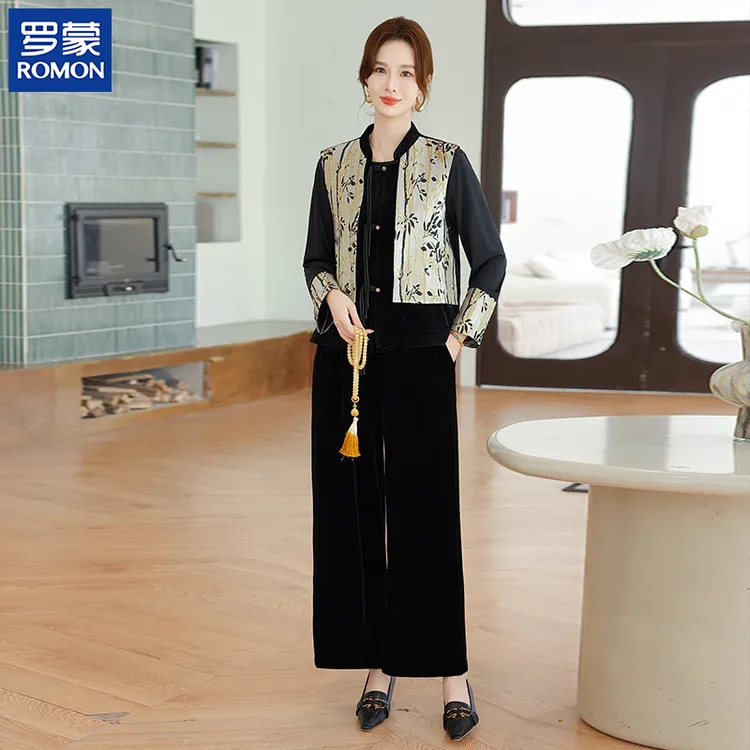 罗蒙妈妈装秋季套装50-60岁秋装高档国风套装中老年女新款三件套