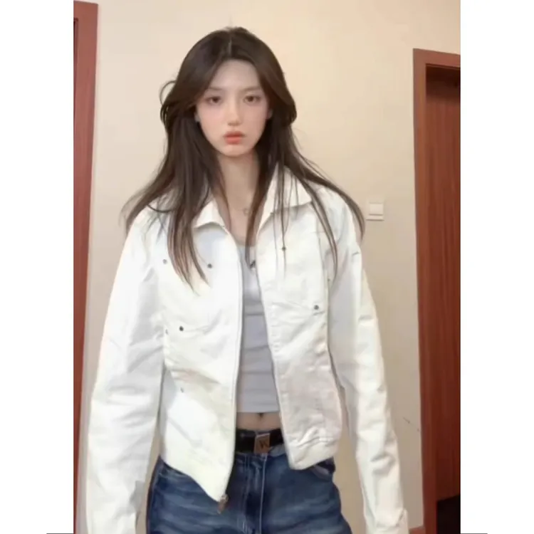 美式高级质感复古铆钉短款翻领外套女街头风辣妹休闲百搭夹克上衣