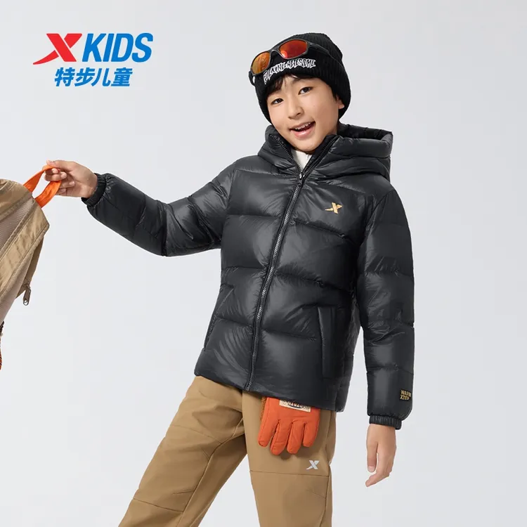 【新品】特步儿童秋季保暖男童时尚百搭高领防风连帽675425199016