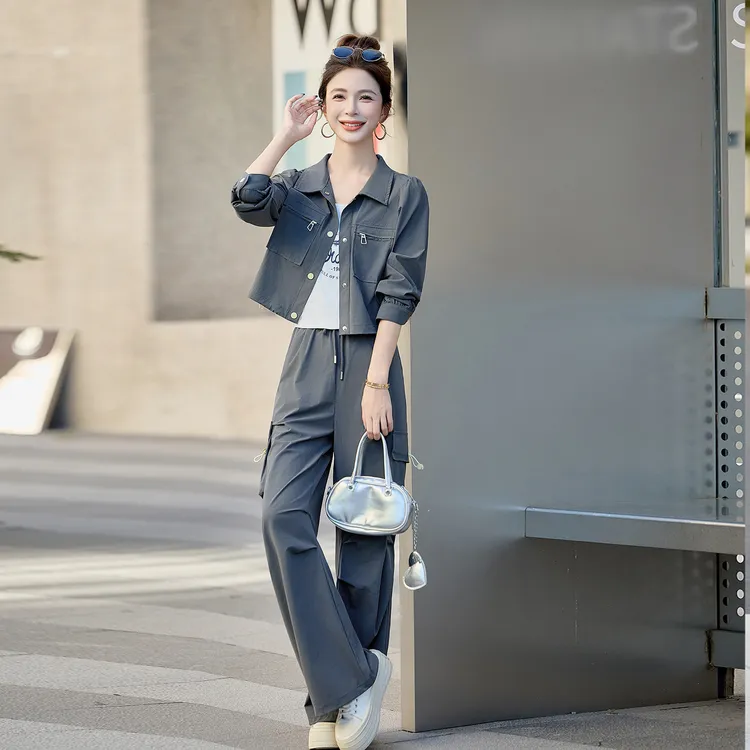 时髦工装三件套女2025春秋新款时尚超火设计感休闲外套背心阔腿裤