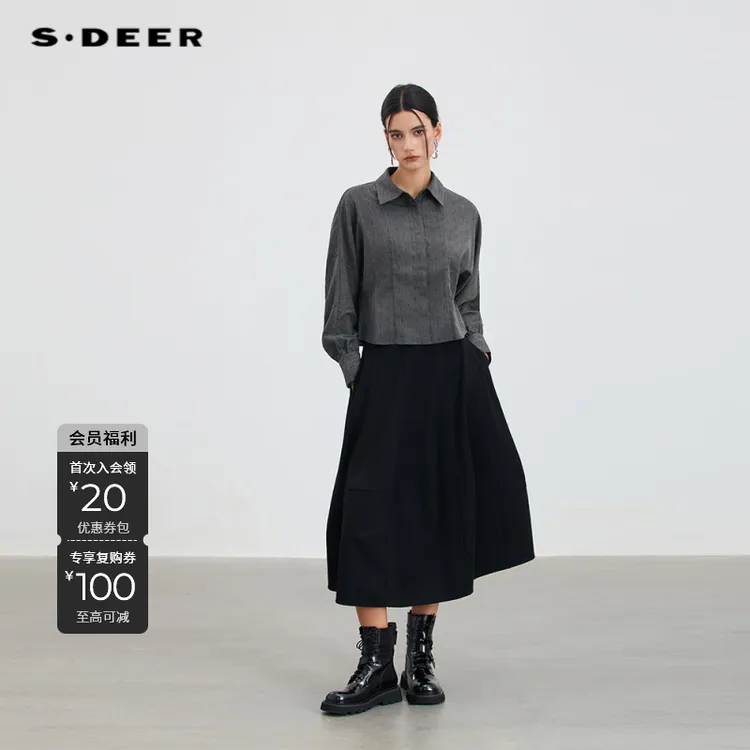 S·DEER通勤女装极简风气质长袖衬衫轻奢早秋百搭上衣S253Z0502