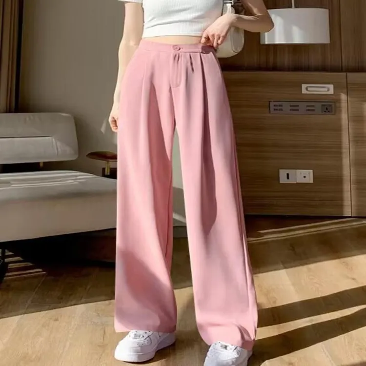 西装阔腿裤女裤子秋季新款韩版中腰垂感显瘦宽松版黑色西裤女