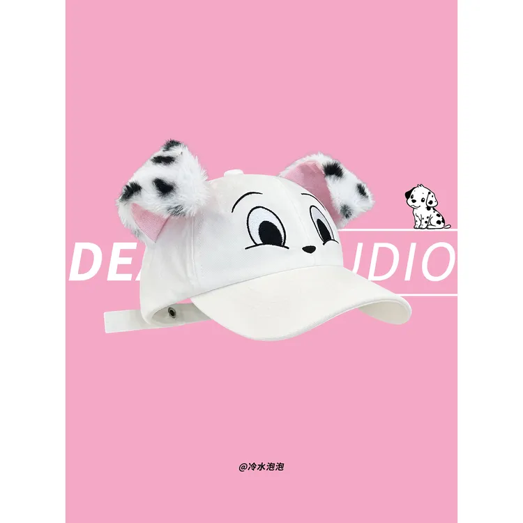 可爱斑点翘狗耳朵棒球帽子女春夏y2k甜酷辣妹百搭显脸小鸭舌帽潮