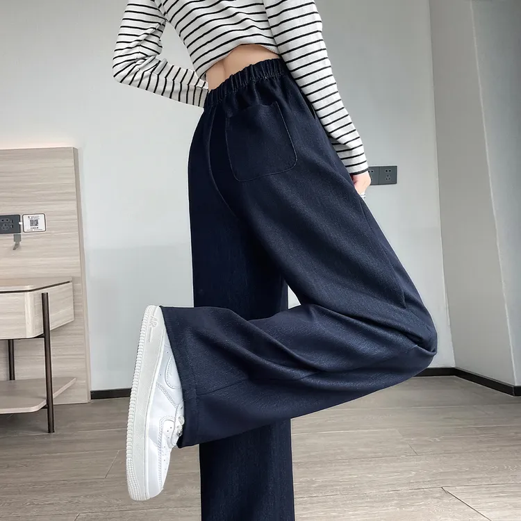 窄版阔腿牛仔裤女2025春秋新款高腰显瘦垂感遮肉休闲拖地直筒裤子