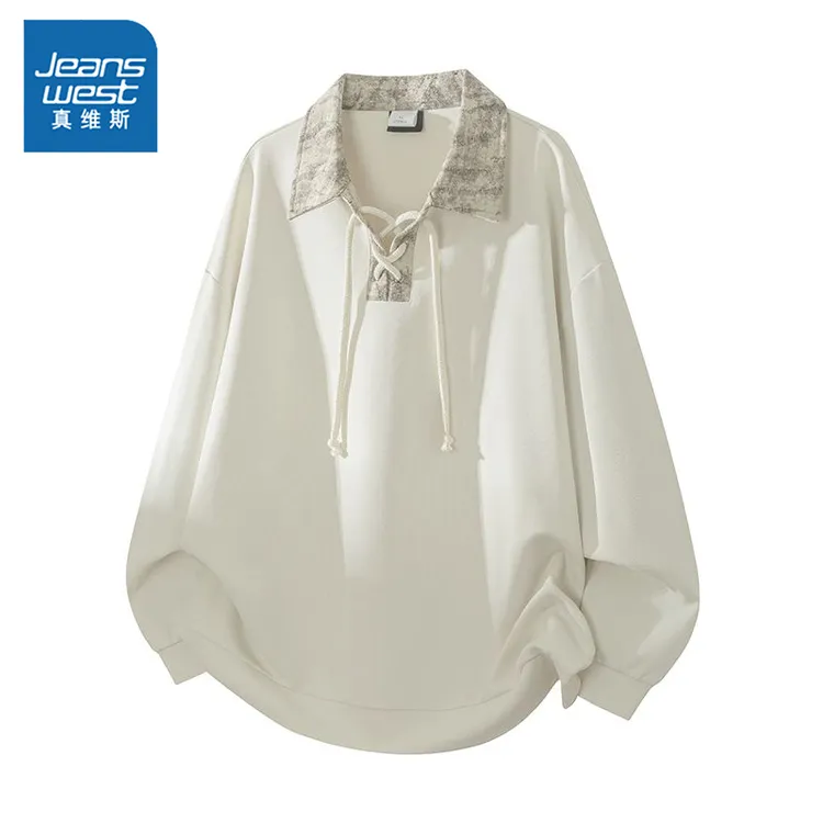 真维斯男士秋季新款翻领长袖POLO衫宽松百搭假两件美式复古上衣男