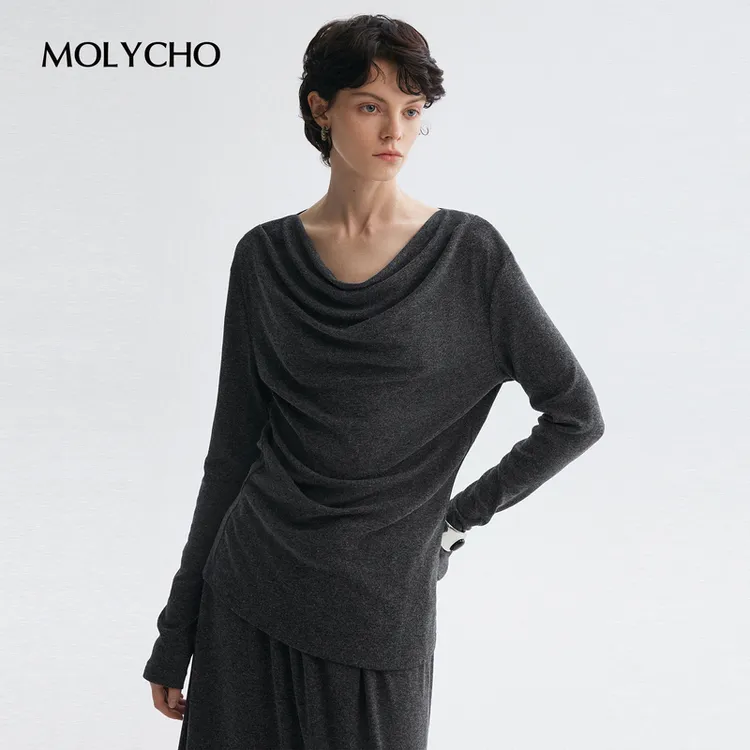 MOLYCHO｜散步套装/垂感荡领长袖T恤+松紧腰软糯亲肤半身裙两件套