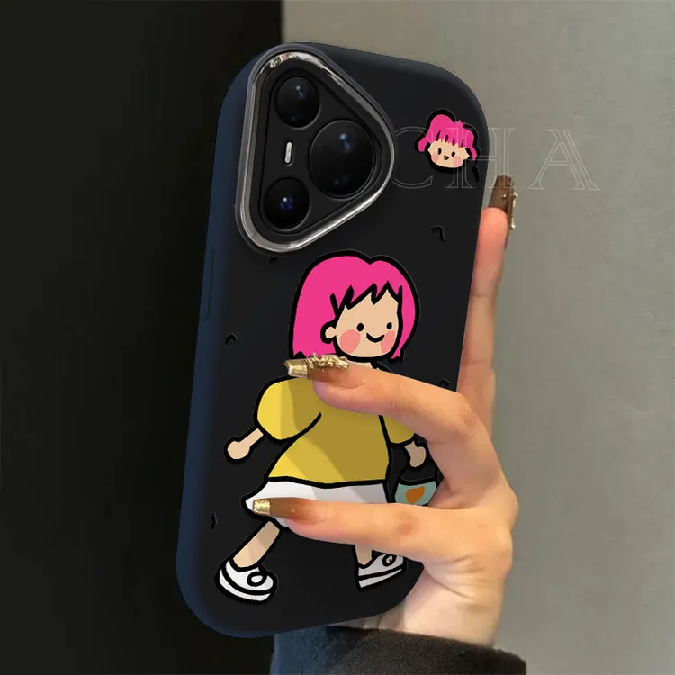 短发小女孩适用华为pura80手机壳全包防摔HUAWEIpura70pro多巴胺
