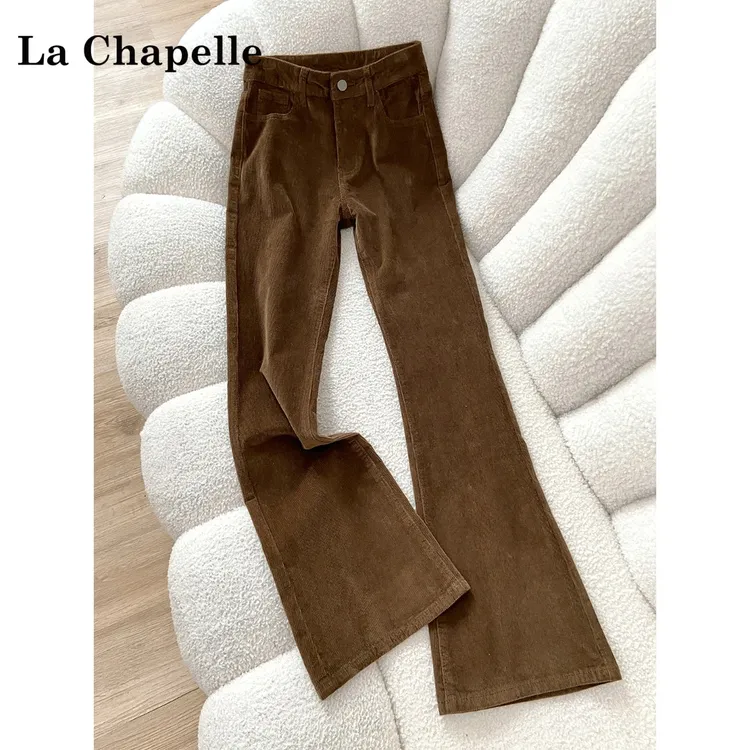 拉夏贝尔高腰加绒微喇牛仔裤女2025年秋冬款小个子显瘦垂感马蹄裤