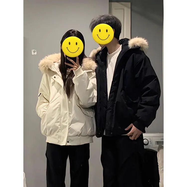 美式情侣派克服男款冬季高级感保暖加厚棉服毛领连帽痞帅工装外套