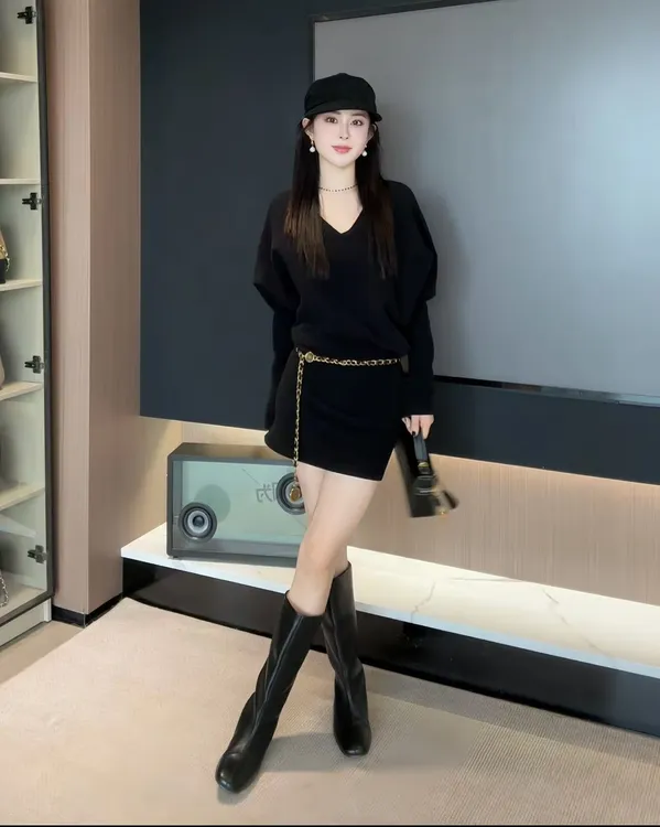 【AS静谧】25极简不规则捏褶双面磨毛自发热打底连衣裙AS25DDS05566