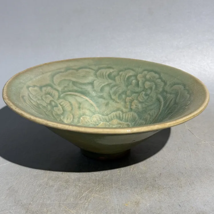 耀州窑青瓷斗笠盏，口直径13.1cm，高4.5cm，老瓷器，旧藏，喜欢的来