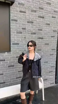 106区8282黑色秋冬连帽慵懒风防风外套