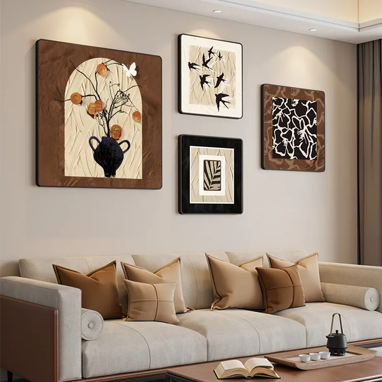 法式中古风客厅沙发背景墙装饰画抽象玄关挂画复古餐厅墙组合壁画