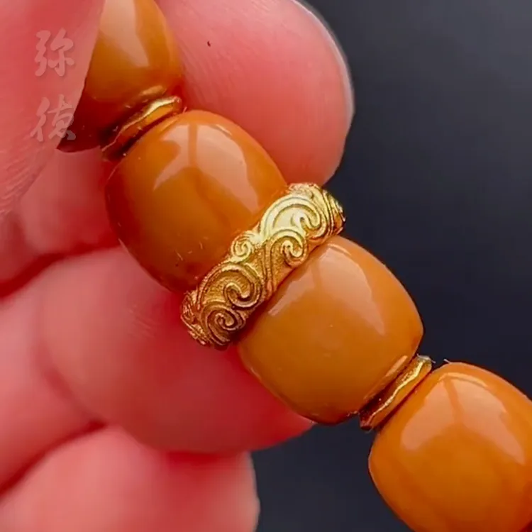 古法24K工艺金色925唐草纹祥云卡环隔片保色文玩镶嵌手串配珠垫片