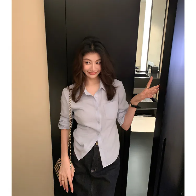 【ALONE SAVOR】龍喜儿 高知分子 百搭衬衫长袖修身上衣M828