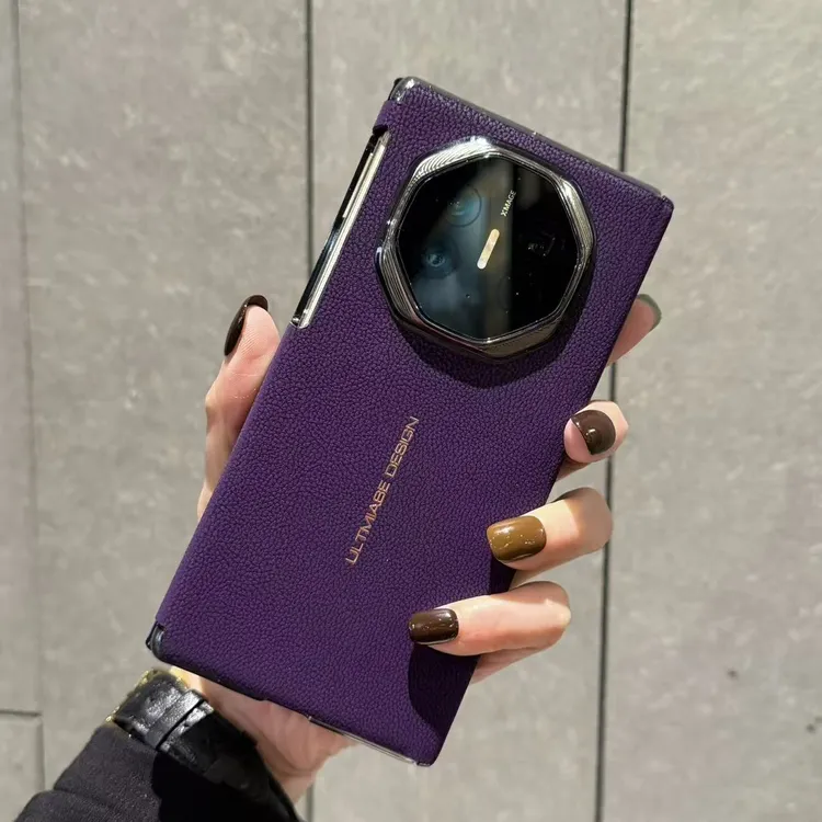 适用华为MateXTs手机壳xt双中轴保护套商务轻奢紫色荔枝纹真皮款