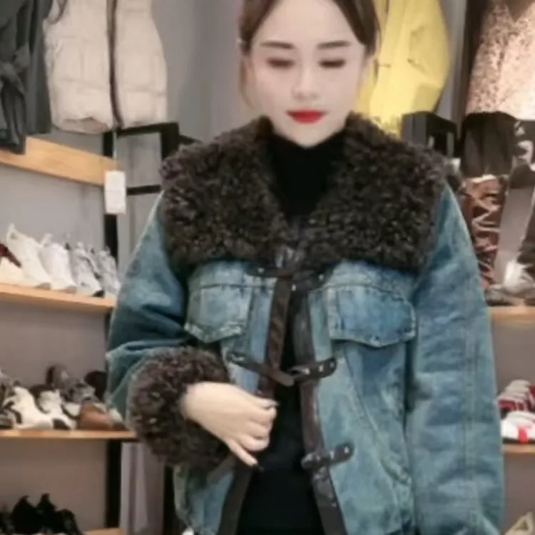 乖乖潮鞋 2025冬季新款欧货加棉仿领牛仔外套