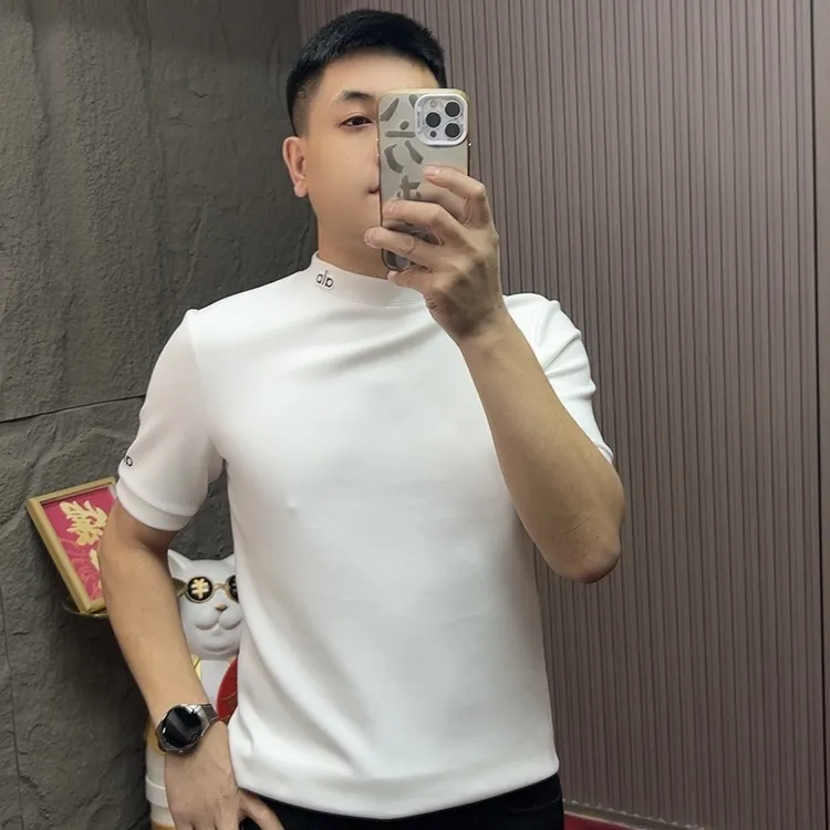 35206#短袖冬季加绒半高领修身男t恤男士T恤秋冬潮流