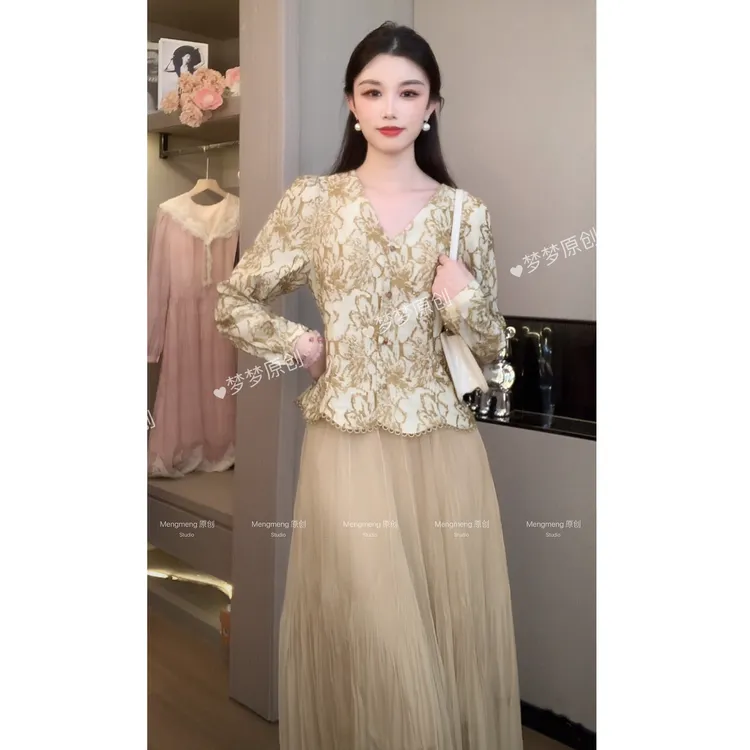 【梦梦&GERTC】​​暮色 秋季长袖气质法式显瘦衬衫/半裙 WG251T1136