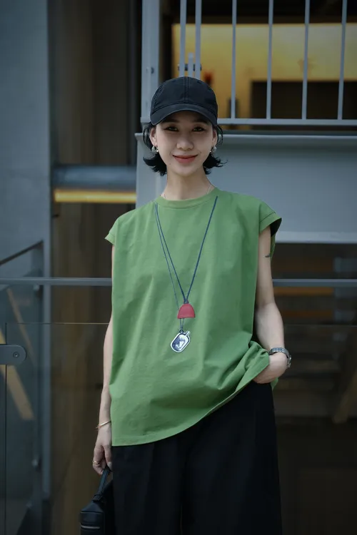 TT设计师【项链】日系简约高级项链图案纯精梳棉无袖T恤TT190598