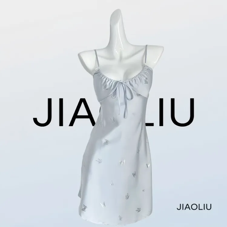 冰丝维密纯欲夏季吊带睡裙性感蝴蝶蕾丝连衣裙家居带胸垫私密发货