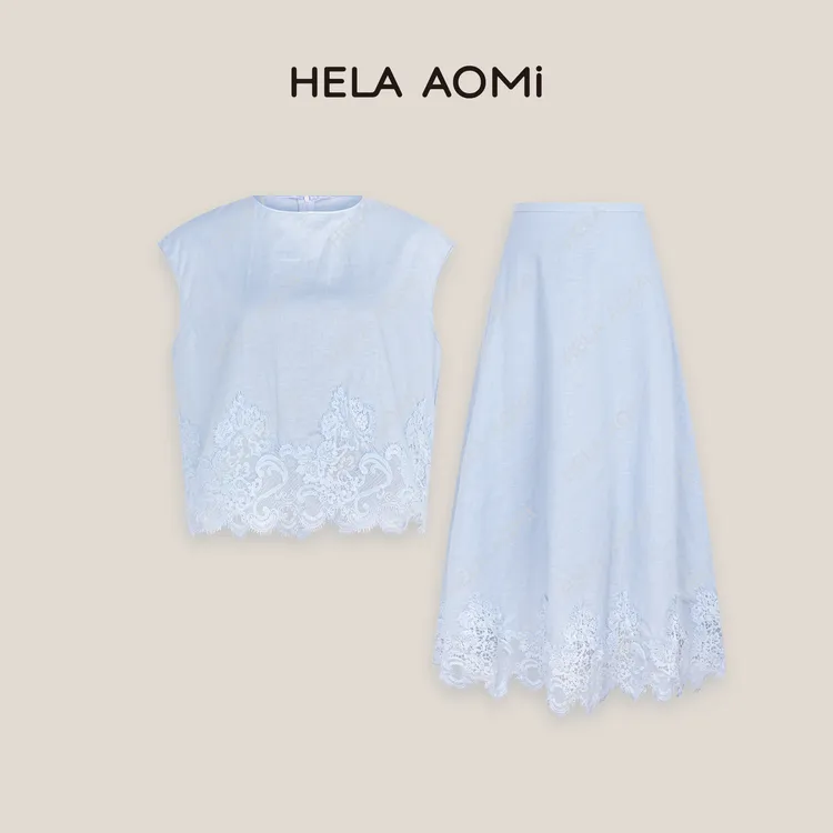 HELAAOMI “星野蓝里”无袖蕾丝钩花背心半身裙套装CY5BM99534