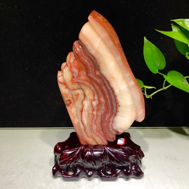 天然五花猪肉石原石酒水柜摆件装饰品，规格含座15-2.5-26厘米