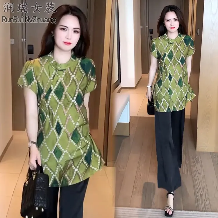 2025中国风套装女装夏季新中式你女人味上衣洋气衬衫阔腿裤两件套