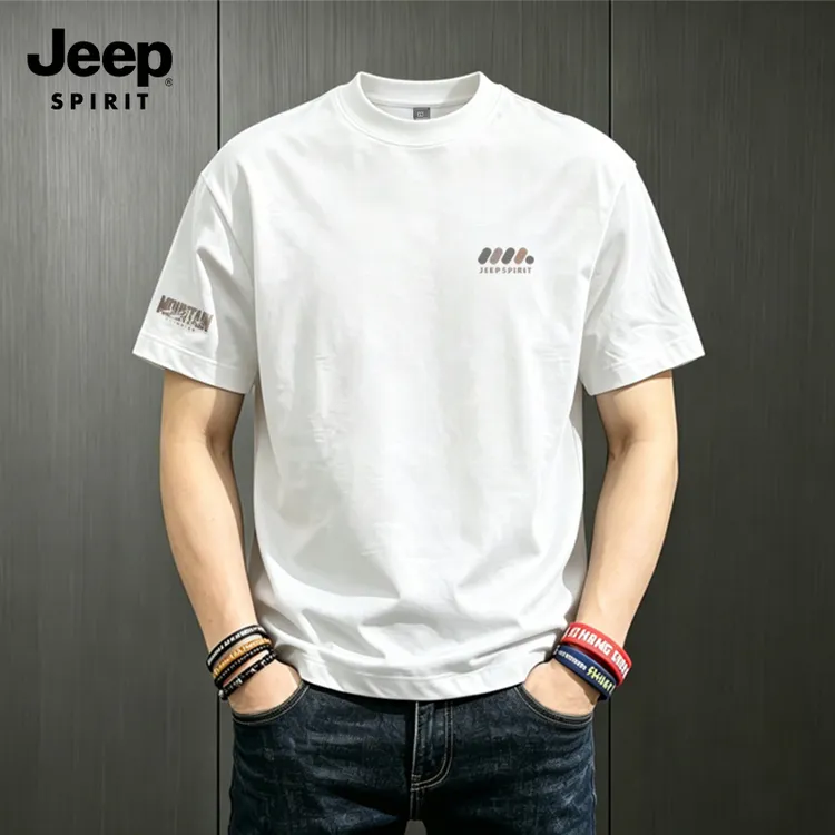 JEEP SPIRIT纯棉短袖t恤男2026夏季新款圆领半袖上衣男宽松体恤衫