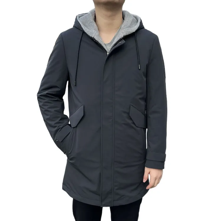 915150 冬季新款男士中长款白鸭绒羽绒服可脱卸内胆保暖风衣外套