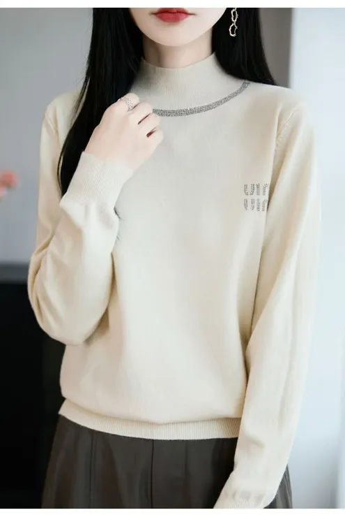 新款半高领外穿毛衣女秋冬宽松内搭毛针织中领超好看打底衫33452