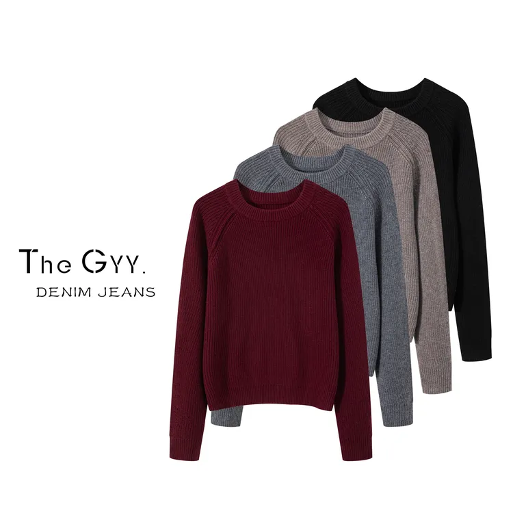 25秋冬羊毛宽松针织衫毛衣女纯色圆领套头显瘦长袖内搭打底衫880