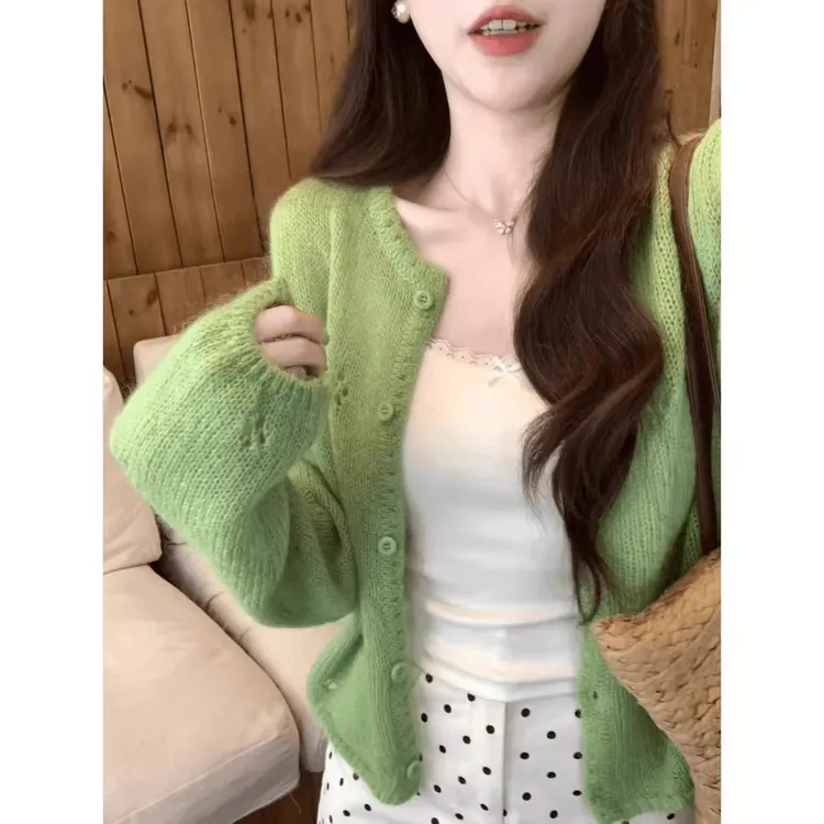 温柔风针织开衫外套2025春季新款超好看百搭长袖短款毛衣上衣女装