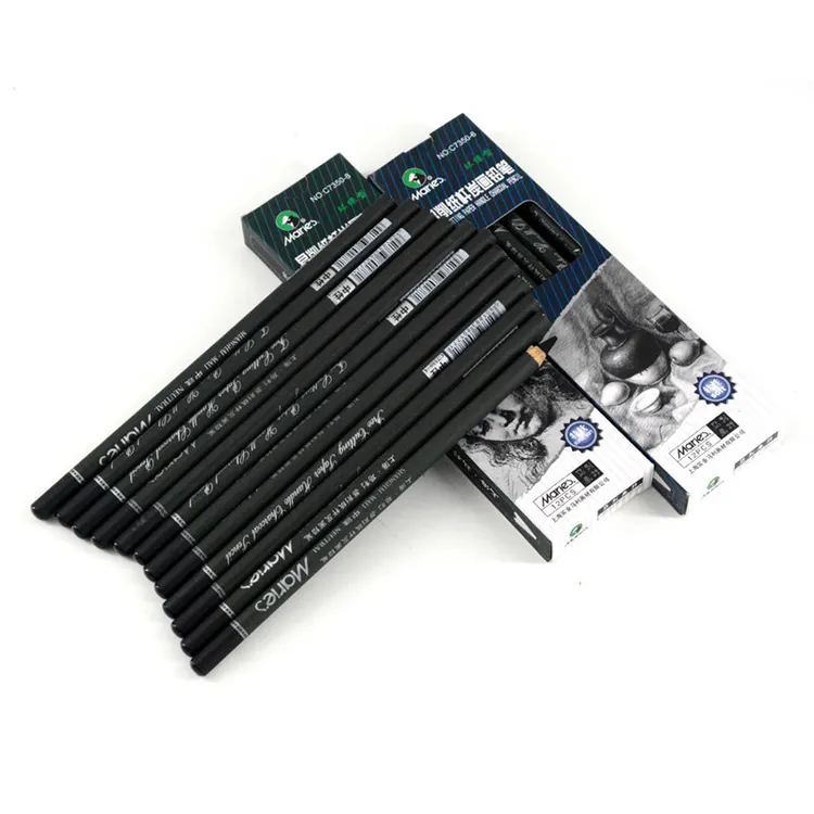 按动软性绘图中碳笔美术生纸杆特软炭笔易削绘画速写马力马利素描