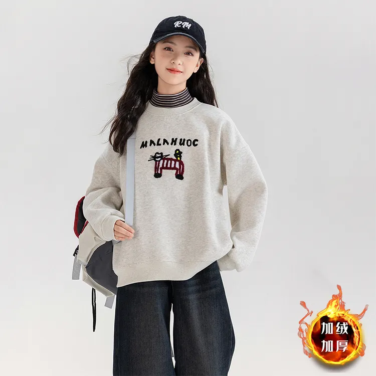 女童冬款加绒卫衣2025新款儿童冬季洋气上衣中大童女孩休闲时髦潮