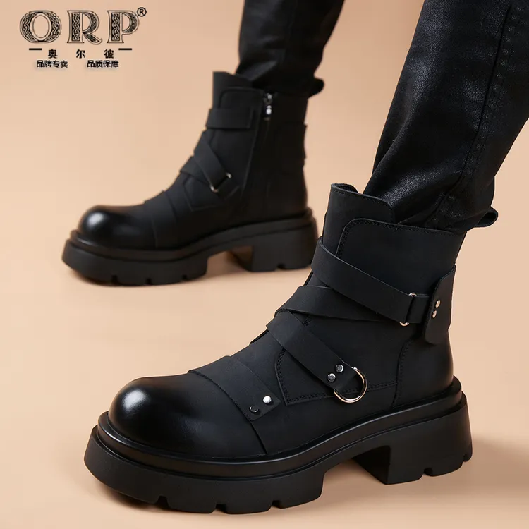 马丁靴男款英伦风高帮厚底增高工装皮靴子男士真皮高筒机车潮男靴
