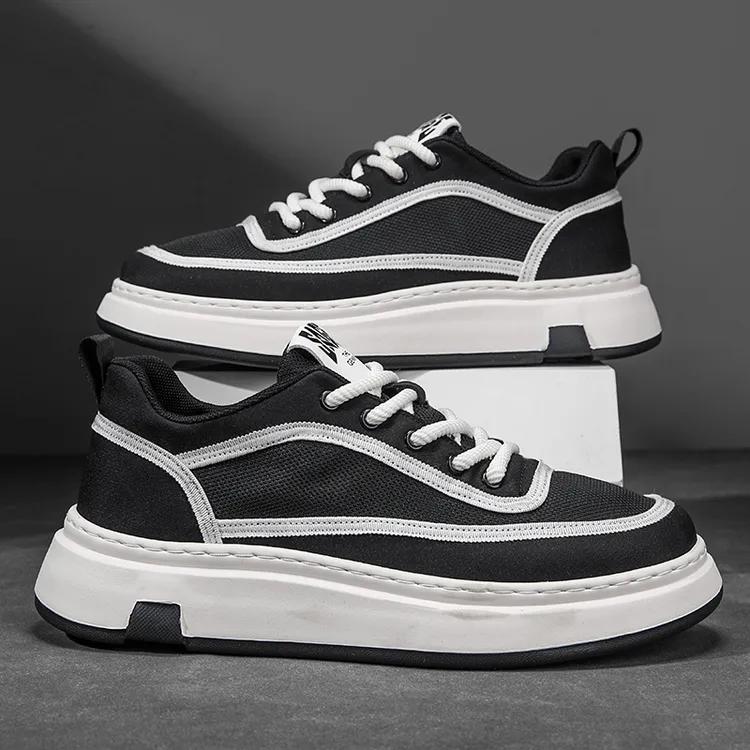 夏季新款男士青春时尚板鞋小白鞋拼色布鞋网面透气男鞋运动鞋