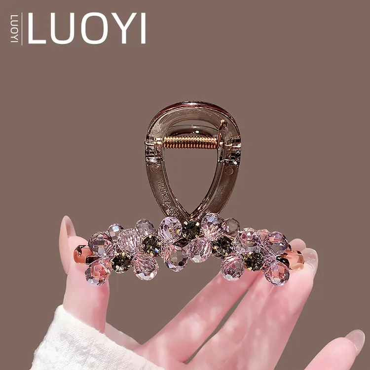 约8厘米重工精致手工穿线粉色ins水晶抓夹女后脑勺盘发鲨鱼夹发饰