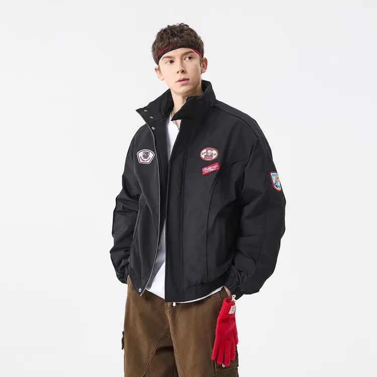 美式潮牌棉服男复古刺绣微章飞行员立领棉衣冬季工装保暖休闲国潮