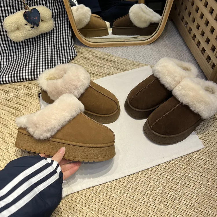 2025冬季毛茸茸百搭加绒加厚保暖厚底4.5厘米雪地靴棉拖