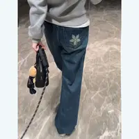 【痘痘私服】|【小花牛仔】酵素水洗四面弹直筒牛仔裤