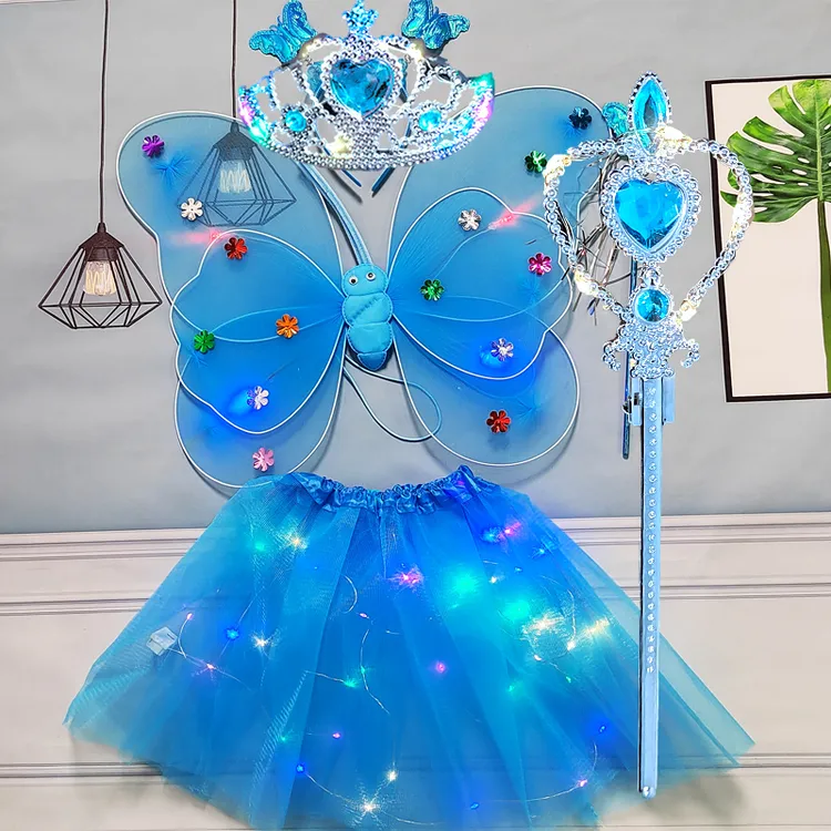 发光蝴蝶翅膀小女孩天使背饰闪光玩具奇妙仙子魔法棒花仙子四件套