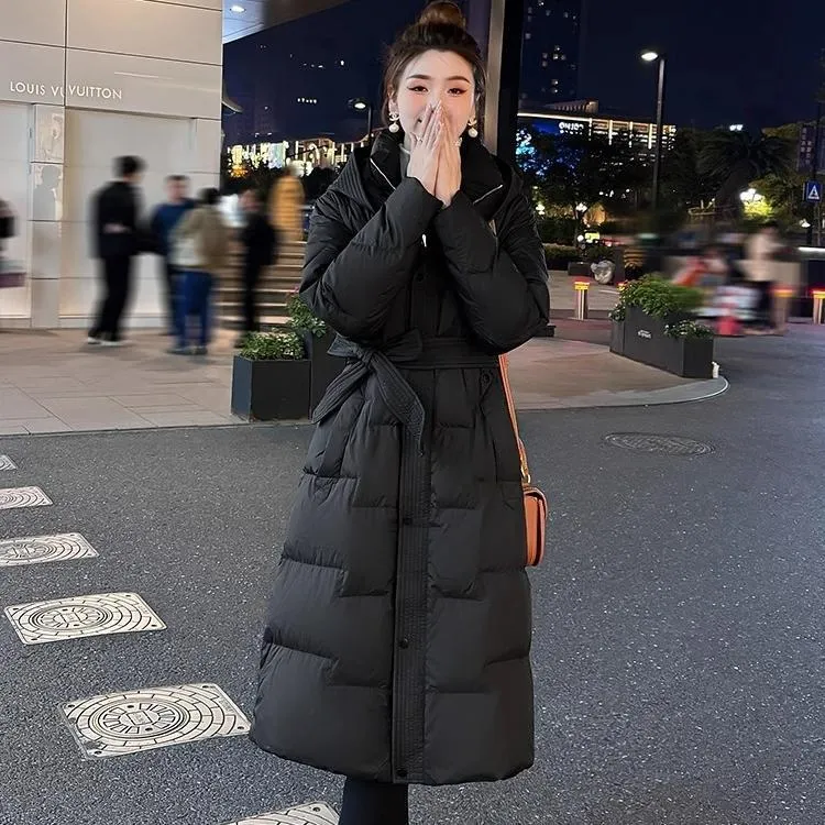 羽绒棉服欧洲站爆款2025长版过膝衣收腰显瘦冬季加厚洋气晋江