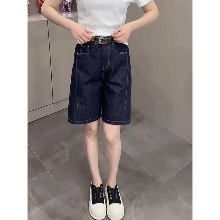 2025夏季薄款牛仔短裤女高腰显瘦百搭休闲宽松百搭显瘦直筒五分裤