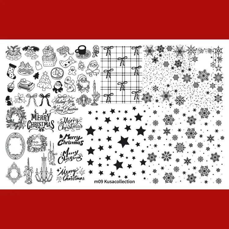 Kusacollection｜印花板M09雪花格纹可爱背景美甲饰品